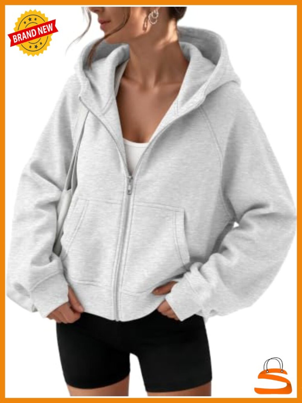 Womens Zip Up Hoodie Fleece Lined Cropped Sweatshirt Thumbhole Oversized